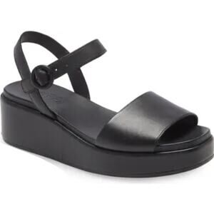 Camper 'Misia' Women's 37 US 7 Platform Black Leather Wedge Sandal